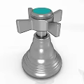Three Metal Kitchen Faucets with Blue and Red Knobs on White Surface