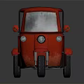 Red Metal Three Wheeled Tuk Tuk Cab With Seats And Black Wheels