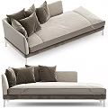 Modern Chaise Lounge With Light Gray Upholstery Brown Pillows And Silver Metal Legs