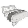 Modern Double Bed Design With White Bedding Gray Decorative Strip And Soft Pillows 3d model