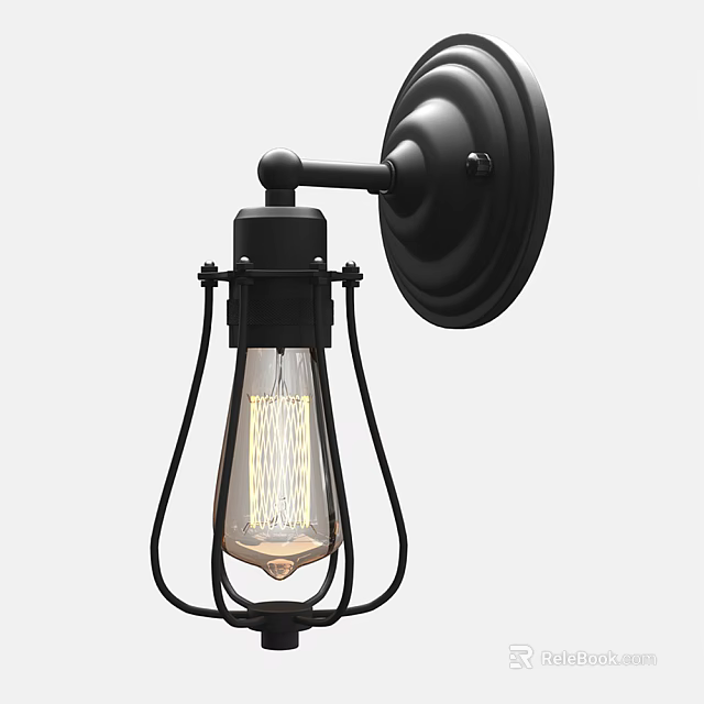 Industrial Style Black Metal Cage Frame Wall Sconce With Edison Filament Bulb 3d model 