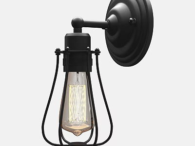 Industrial Style Black Metal Cage Frame Wall Sconce With Edison Filament Bulb 3d model