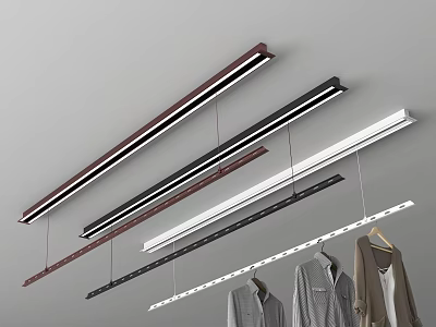 Hanging Clothes Hangers Ceiling Mounted with Various Colors Long Strip Design Holding Shirts and Coats 3d model