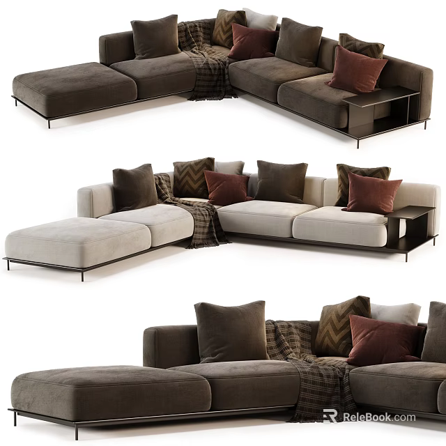 Modern Sectional Sofa With Spacious Comfortable Seating Decorative Pillows And Throw Blanket 3d model