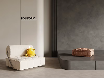 Poliform Modern Interior With White Sofa Yellow Toy And Brown Box On Gray Platform 3d model