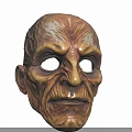 Wooden Carved Scary Face Decorative Ornament Set With Detailed Texture And Dark Background