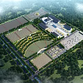 Aerial View Of Industrial Park With Greenery And Buildings
