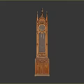 Antique Wooden Grandfather Clock With Carved Details Spire Decoration And Glass Panel