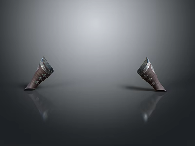 Two Brown Armor Vambraces with Metallic Decorations on Smooth Gray Reflective Surface 3d model