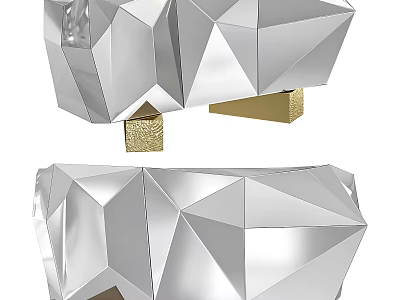 Modern Geometric Polyhedral Console Table With Silver Metallic Surface And Gold Legs 3d model