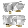 Modern Geometric Polyhedral Console Table With Silver Metallic Surface And Gold Legs 3d model