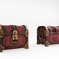Decorative Vintage Chests With Red Floral Patterns Gold Metal Accents And Ornate Clasps