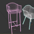 Stylish Blue Bar Stool And Gray Chair With Armrests Metal And Wooden Legs