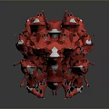 Red And White Space Shuttle Parts Form Intricate Cosmic Structure With Reflective Surfaces
