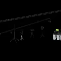 Professional Filming Equipment Setup With Camera Microphone Tripod Lighting And Control Console