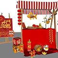 New Year Booth Spring Festival Booth Lantern Ornaments Fish Lamp Firecrackers Ornaments 3d model