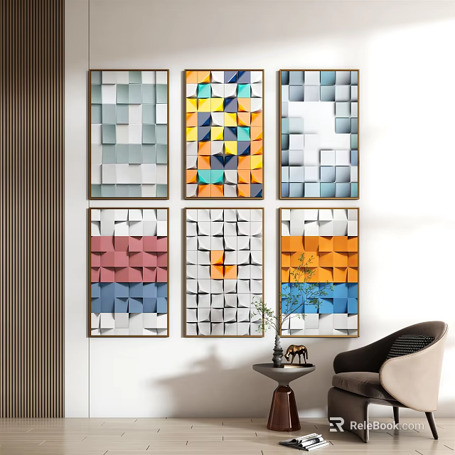 Abstract Geometric Wall Art Paintings With Colorful Patterns And Decorative Frames 3d model