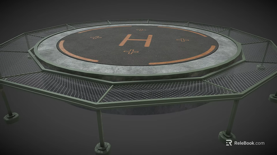 Industrial Equipment Circular Platform With H Logo Metal Mesh And Support Legs 3d model 