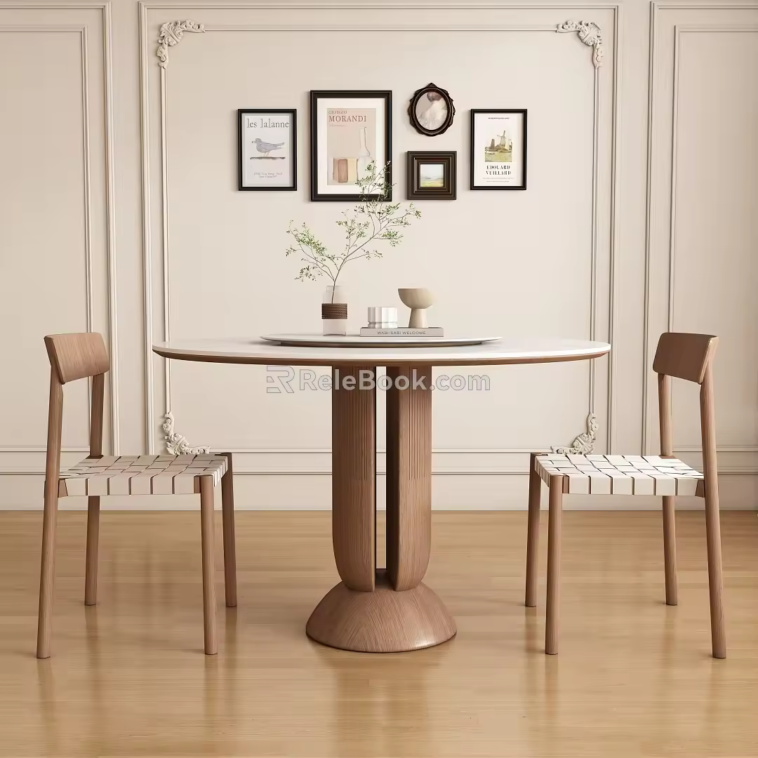 Middle Ancient Round Dining Table and Chair 3d model