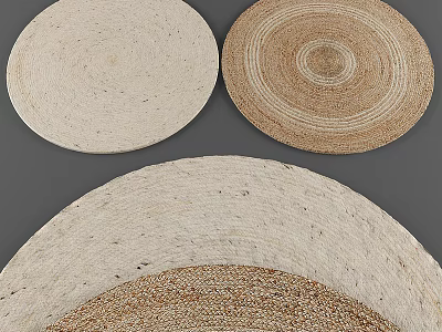 Natural Woven Round Rugs in Beige and Brown Neutral Tones with Circular Patterns 3d model