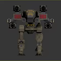 Futuristic Mech Robot With Metallic Armor Multiple Cannons Red Panels And Mechanical Legs
