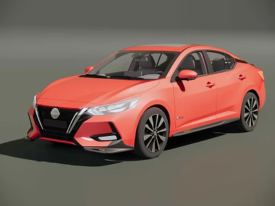 Red Nissan Sedan Featuring Modern Sleek Body And Black Sporty Wheels Design 3d model