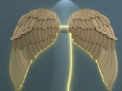Golden Wing Shaped Wall Decoration With Yellow Lighting And 3D Design 3d model