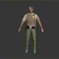Man In Brown Vest With Yellow Badge White Short Sleeve Shirt Khaki Pants Black Cap