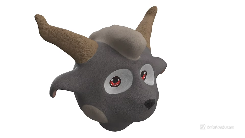 Cartoon Reptile Head With Gray Body Brown Horns And Red Eyes 3d model 