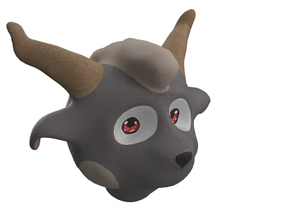 Cartoon Reptile Head With Gray Body Brown Horns And Red Eyes 3d model
