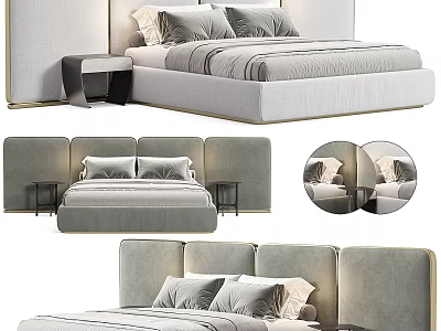 Modern Elegant Background Double Bed With Upholstered Headboard Gold Trim Nightstands And Soft Pillows 3d model