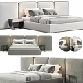 Modern Elegant Background Double Bed With Upholstered Headboard Gold Trim Nightstands And Soft Pillows