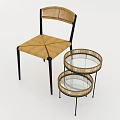 Modern Rattan Dining Chair With Metal Legs And Glass Top Side Tables