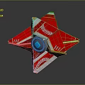 Red Star Shaped Object With Silver Accents And Blue Circular Center In Futuristic Design