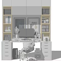 Modern White Desk With Built in Bookshelves Computer Monitor White Chair And Decorative Items