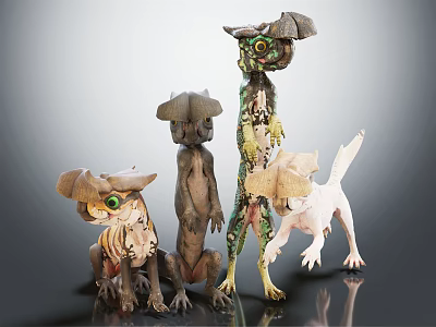 Creative Fantasy Creature Figurines With Unique Shapes Diverse Colors And Different Poses 3d model