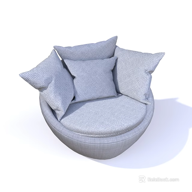 Modern Round Single Sofa In Light Gray Textured Fabric With Multiple Plush Cushions Design 3d model 