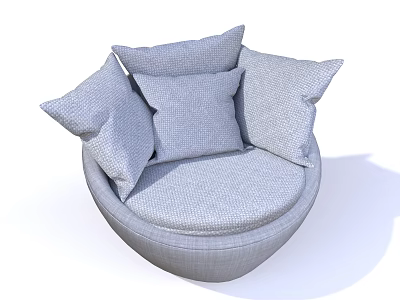 Modern Round Single Sofa In Light Gray Textured Fabric With Multiple Plush Cushions Design 3d model