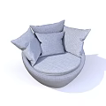 Modern Round Single Sofa In Light Gray Textured Fabric With Multiple Plush Cushions Design