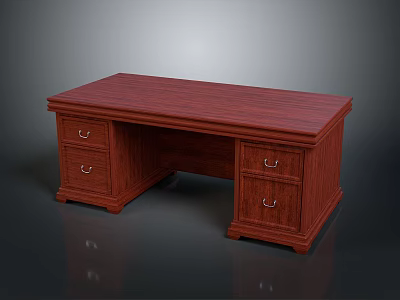 Classic Wooden Office Desk With Drawers And Metal Handles Flat Surface Design 3d model