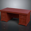 Classic Wooden Office Desk With Drawers And Metal Handles Flat Surface Design