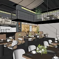 Elegant Modern Hotpot Restaurant Interior With Dining Tables And Green Plants