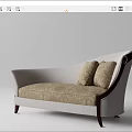 Classical Style Chaise Lounge with Beige Brown Patterned Fabric Wooden Armrests and Cushions