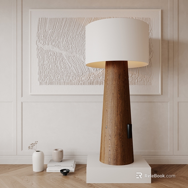 Modern Wooden Floor Lamp With White Shade For Elegant Interior Design 3d model 