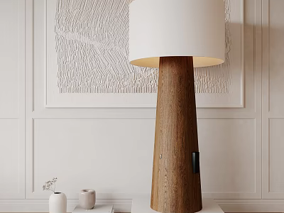 Quiet Floor Lamp Canvas Lampshade Log 3d model