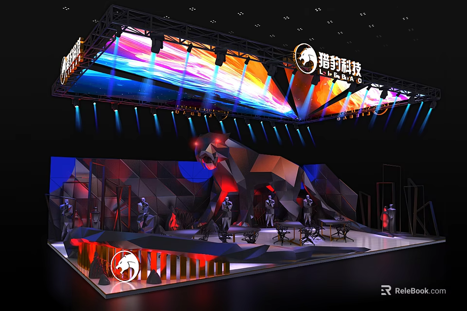 Modern Exhibition Booth Design For Tengyue Technology With Colorful Lights Display Models And Geometric Structure 3d model 