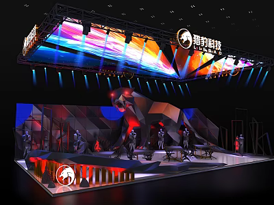Modern Exhibition Booth Design For Tengyue Technology With Colorful Lights Display Models And Geometric Structure 3d model