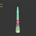 White Space Rocket Model With Green Stripes And Base Structure Design