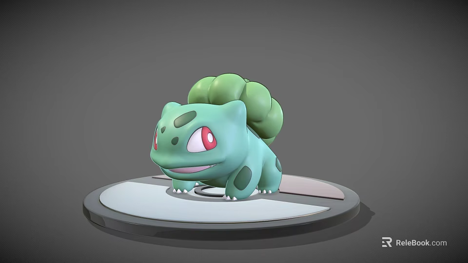 Bulbasaur Pokemon Character With Green Body Red Eyes And Plant Bulb On Circular Platform 3d model 