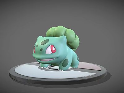 Bulbasaur Pokemon Character With Green Body Red Eyes And Plant Bulb On Circular Platform 3d model